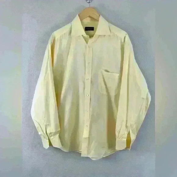 Canali Yellow Button Down Dress Shirt 100% Cotton Italy Men's Size 42 /16.5 - Picture 1 of 10